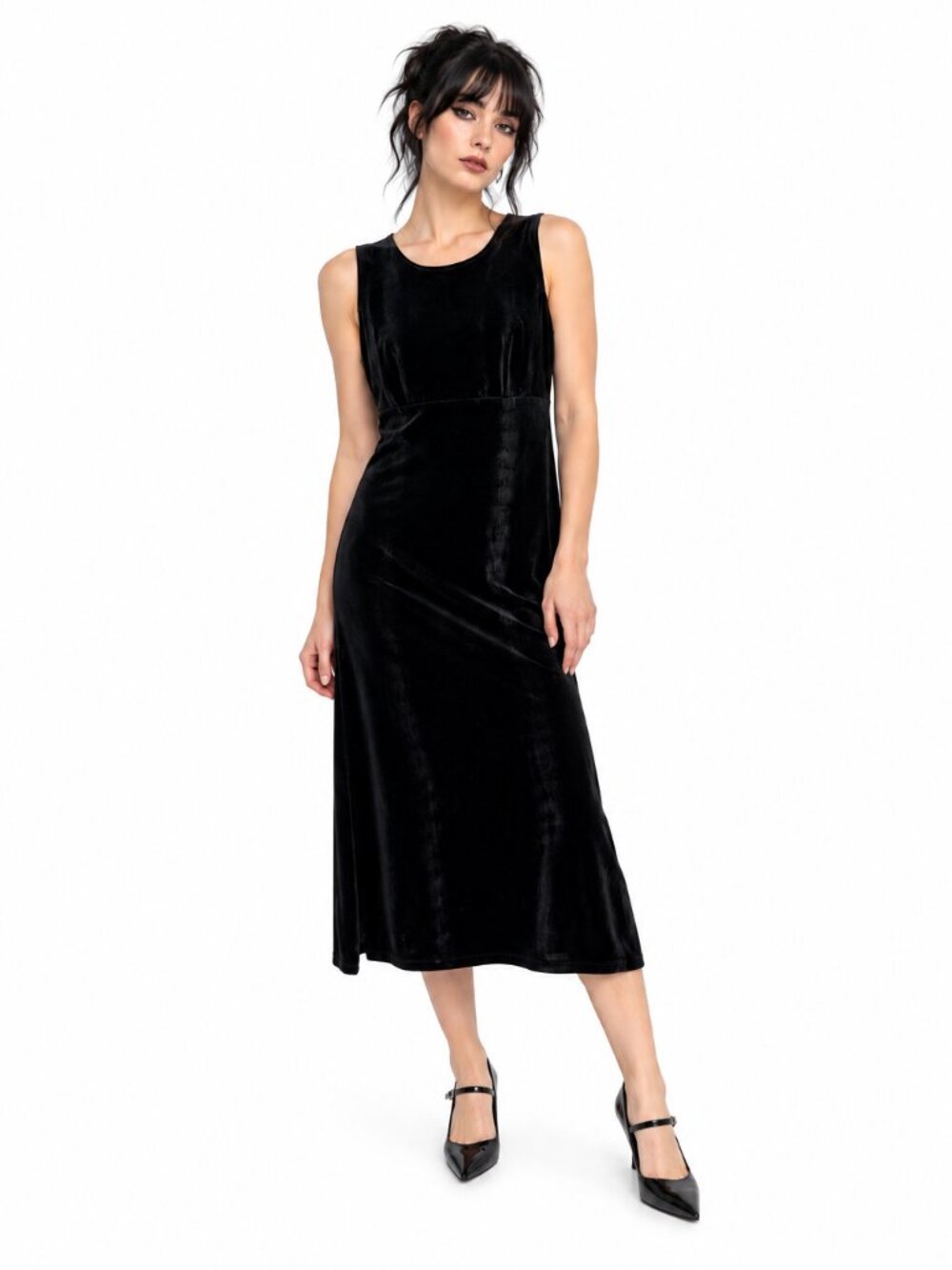 Two Twenty Black Velvet Sleeveless Goth Midi Dress Size Medium